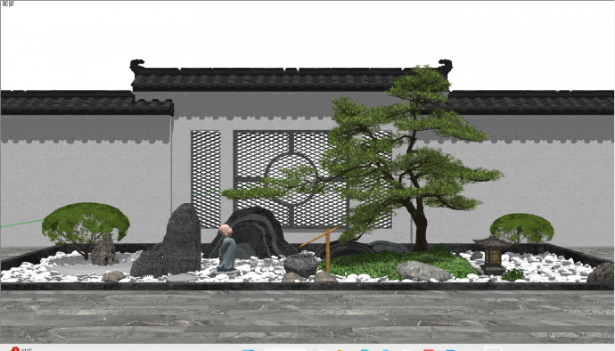 新中式复古景观墙su模型_图1