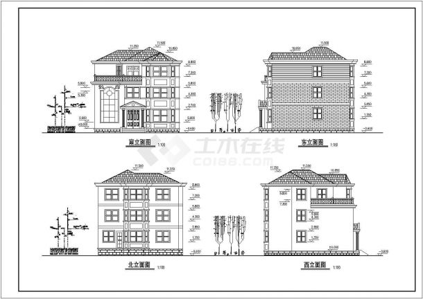 某地多层别墅建筑设计总图（共17张）-图二