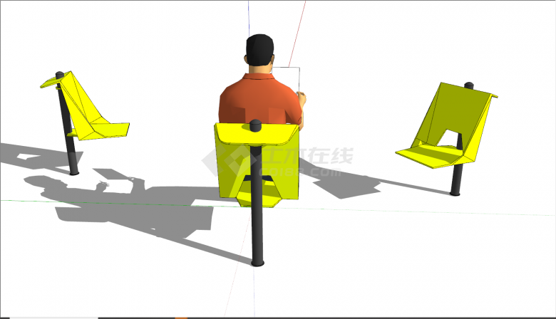 单柱黄色座椅创意坐凳su模型-图二