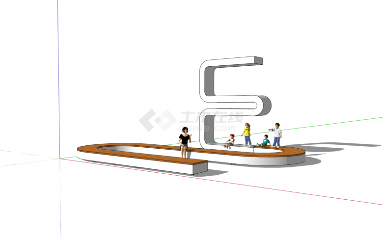 S型木质座板创意坐凳su模型-图一