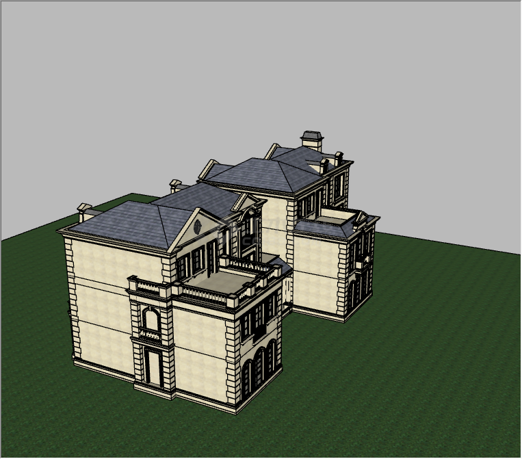 灰色房顶的带露台的别墅su模型-图二