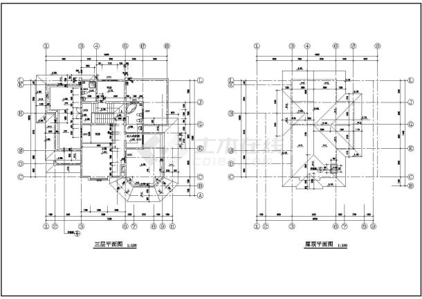 某别墅建筑设计全套图纸（共5张）-图二