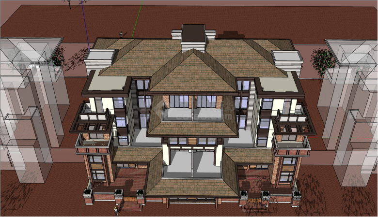 欧式三层花园洋房别墅su模型-图二