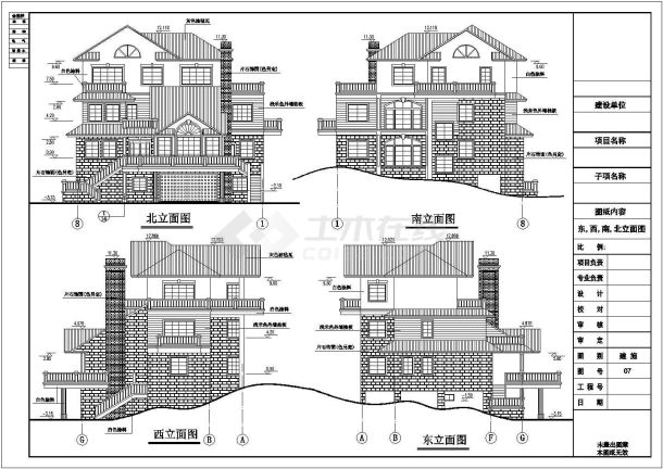 某地小型豪华三层别墅的建筑施工图-图一