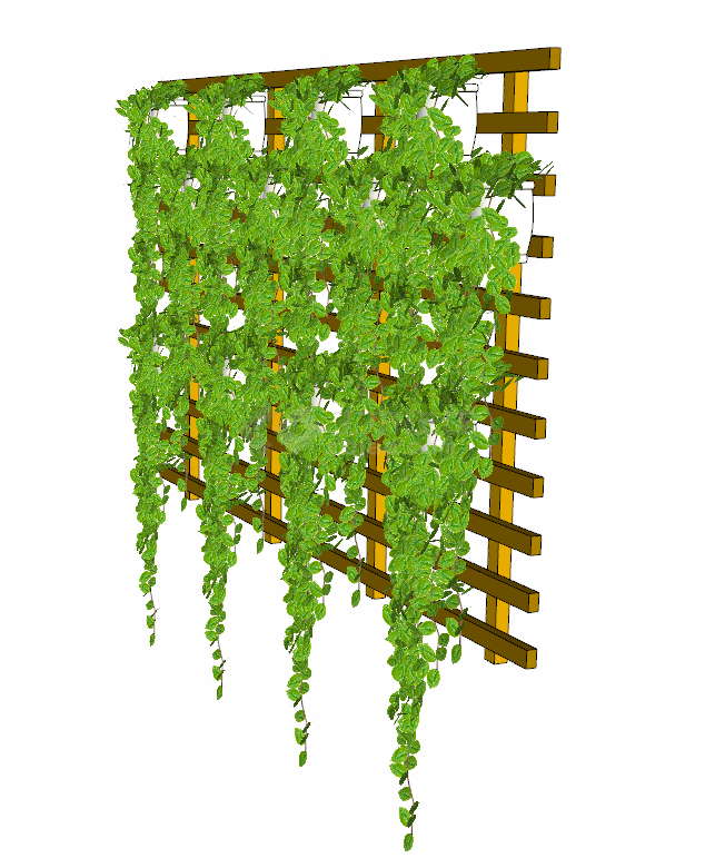 带有长方形格子状绿色植物的花架花墙 su模型-图一