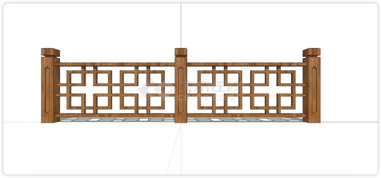 新中式交叠的矩形木质栏杆su模型-图一