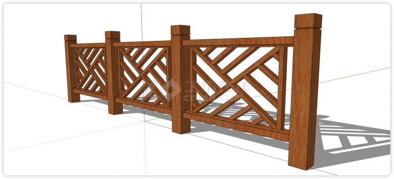 漏斗型排线造型木质栏杆su模型-图二