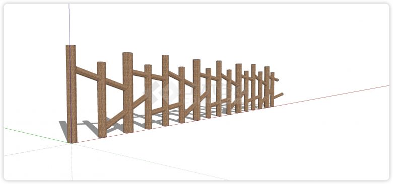 圆柱形木条梯形排列木质栏杆su模型-图二
