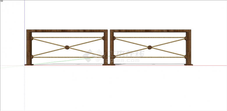 现代绳索木质组合栏杆 su模型-图一