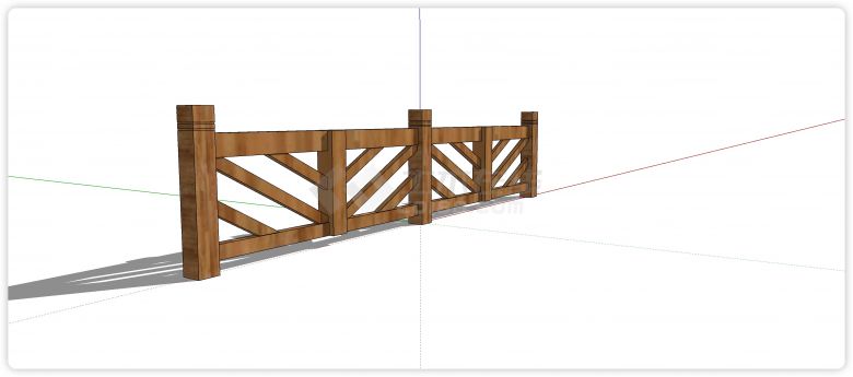 反向斜线排列木质栏杆su模型-图二