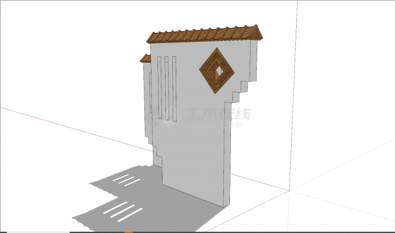 现代两面叠加民宿入口景墙su模型-图二