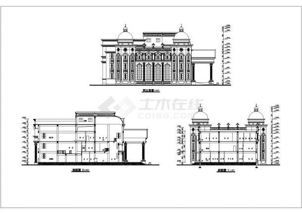 某欧式对称酒店建筑设计平立剖面方案图-图二