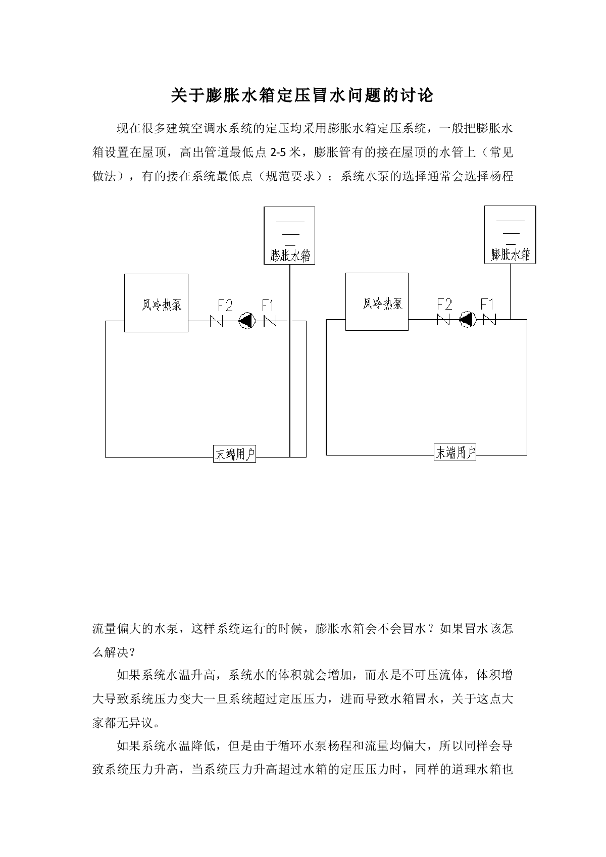 关于膨胀水箱定压会冒水问题的讨论