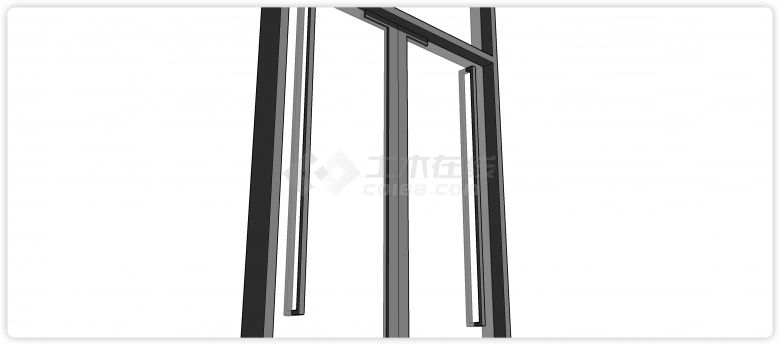 灰色钢结构商业玻璃双开门su模型-图二