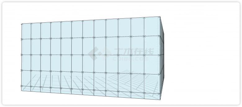 天蓝色玻璃白色圆柱钢管固定玻璃幕墙su模型-图一