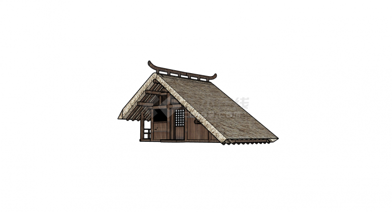 日式木制不对称茅草屋su模型-图二