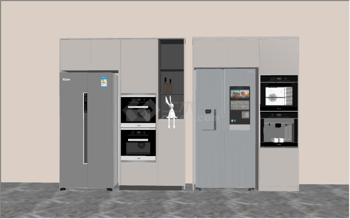 现代冰箱橱柜饮水机器材组合su模型-图一