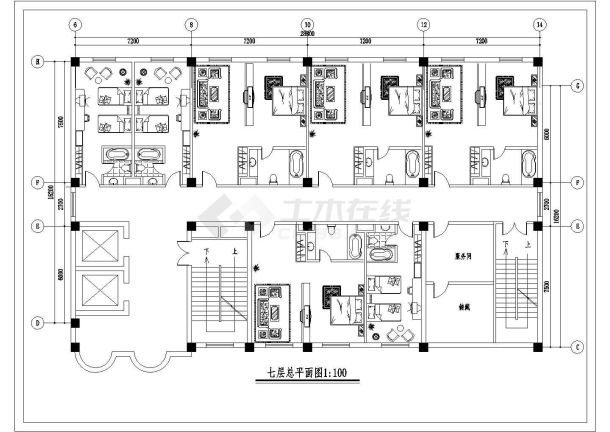 某酒店平面布局CAD方案造型（共4张）-图二