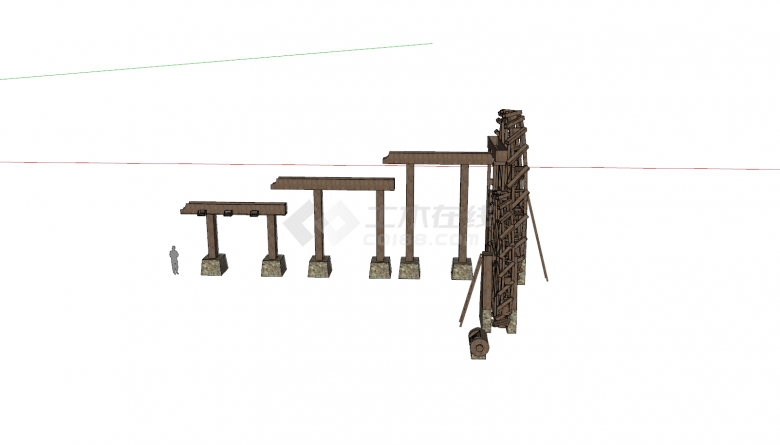 水车木制套装组合su模型-图二