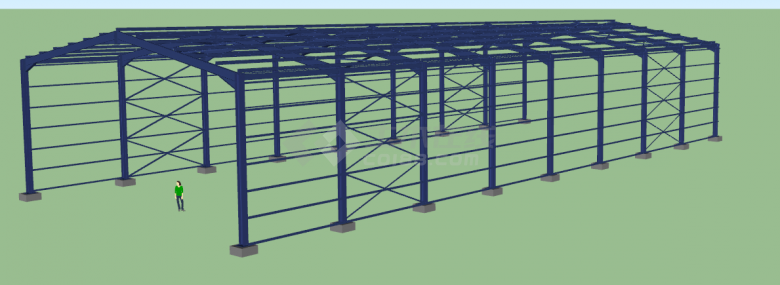 蓝色精致中式钢结构框架su模型-图二