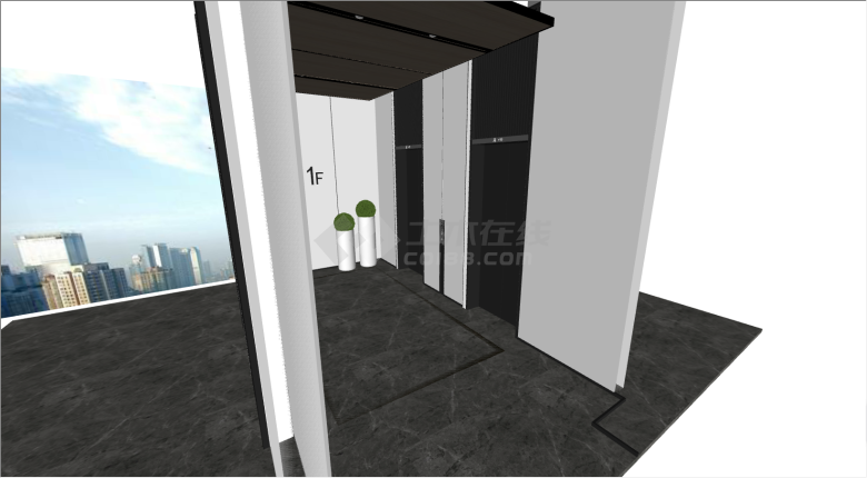黑色现代电梯厅设计su模型-图二