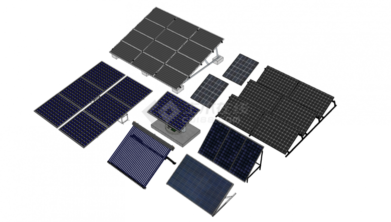 太阳能电池板多组展示su模型-图一