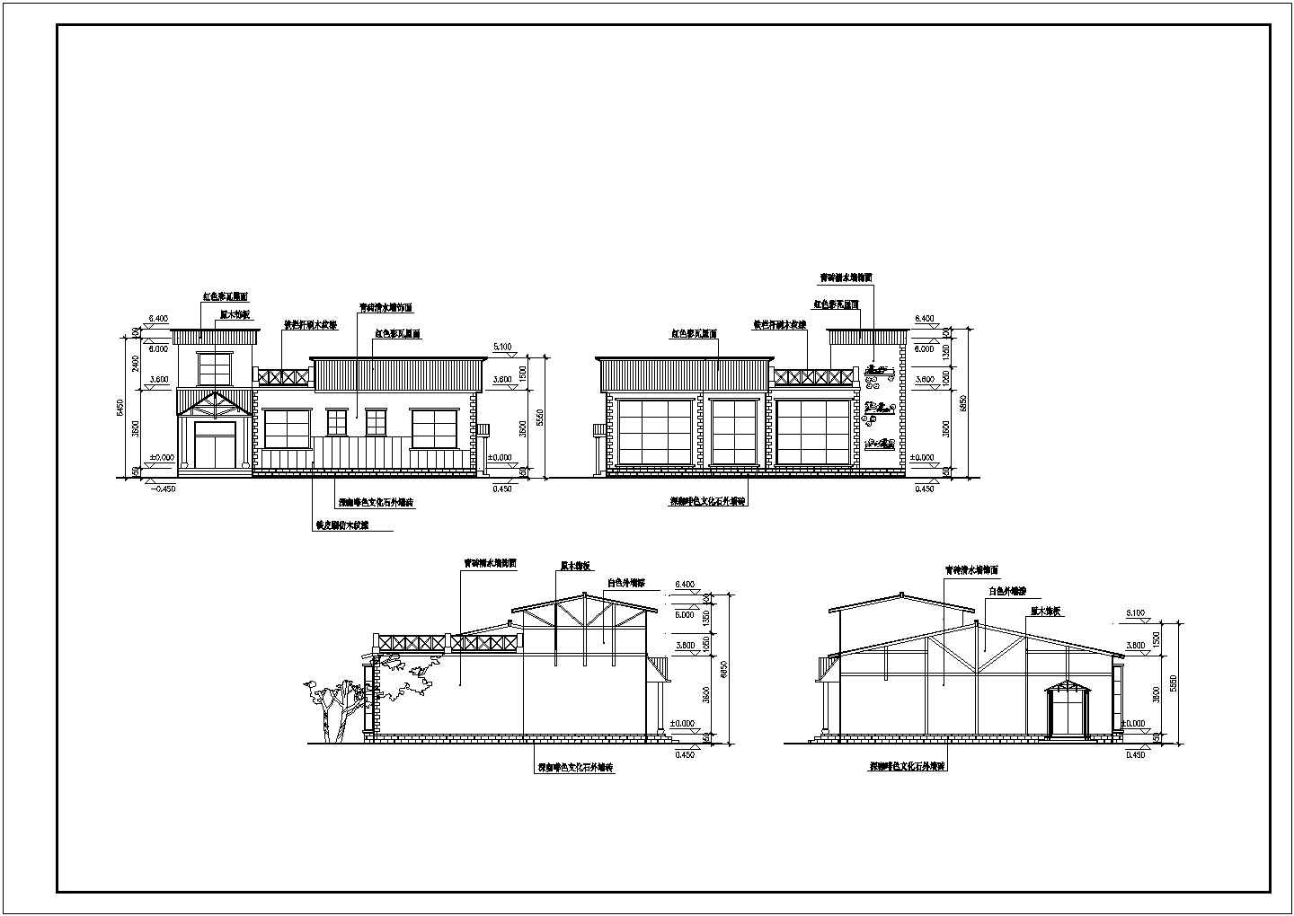 某地小型滨河茶馆的详细建筑设计图