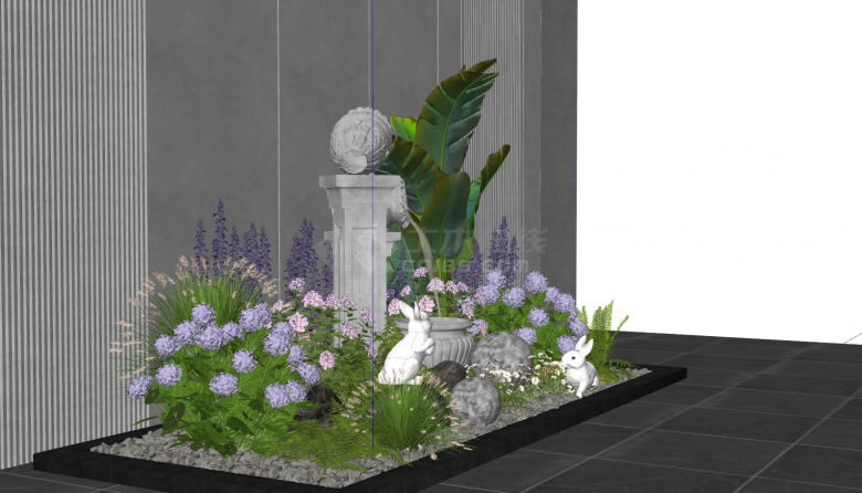 植物花池树池石柱雕塑su模型-图二