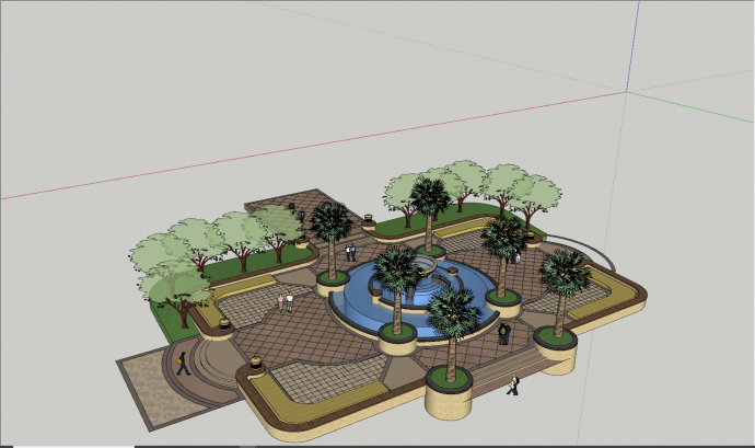 现代大型喷泉广场公园su模型_图1