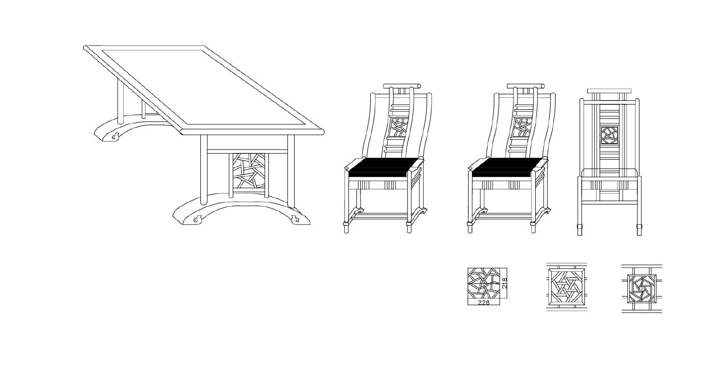 某套中国风江南之詩餐台椅设计图
