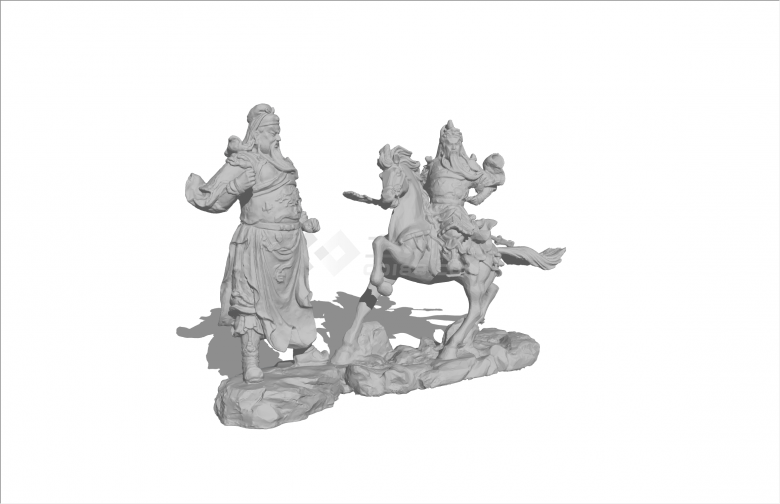 中式精美关羽古代人物雕塑su模型-图二