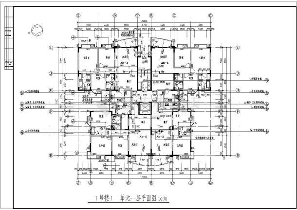 某城市小区住宅户型专业设计平面图-图一