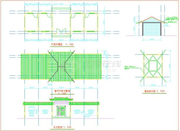 某地小型古建筑立面建筑设计结构图-图二