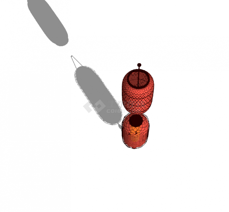 两个中式红色复古灯笼su模型-图一