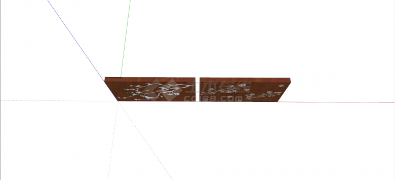 桃花树枝方形棕色锈板景墙su模型-图二