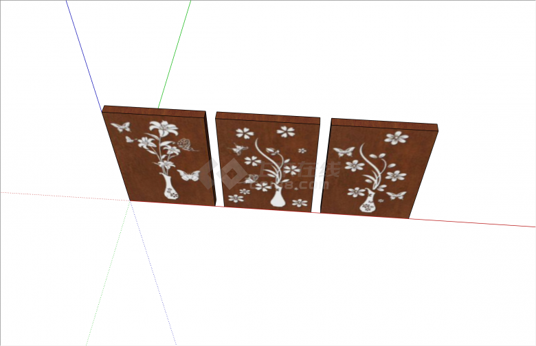 别致花瓶花卉类锈板景墙su模型-图二