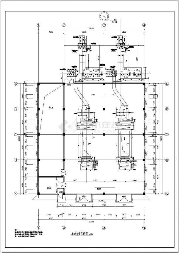 锅炉房设备基础结构设计图纸（共五张）-图二