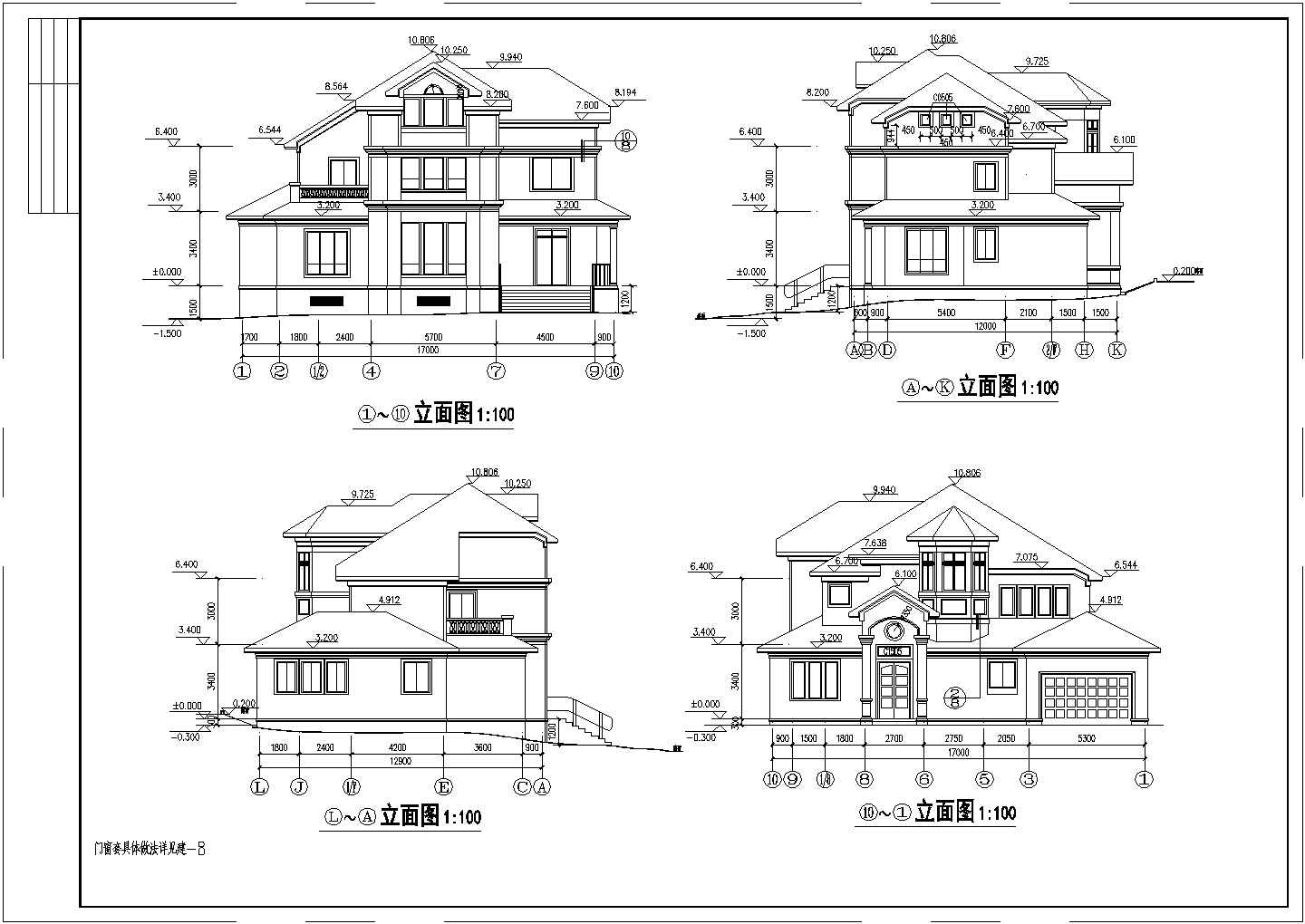 【东阳市】市中心区某地三层别墅建筑设计全套图