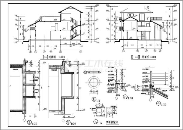 【江苏省】苏北某城市三层多层别墅建筑图-图二