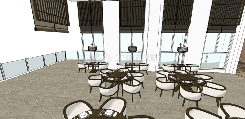 现代 新中式酒店餐厅su模型-图一