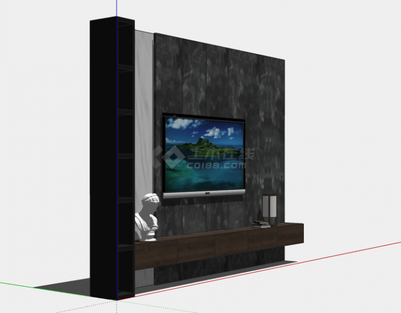 木制上墙现代风格电视柜su模型-图二