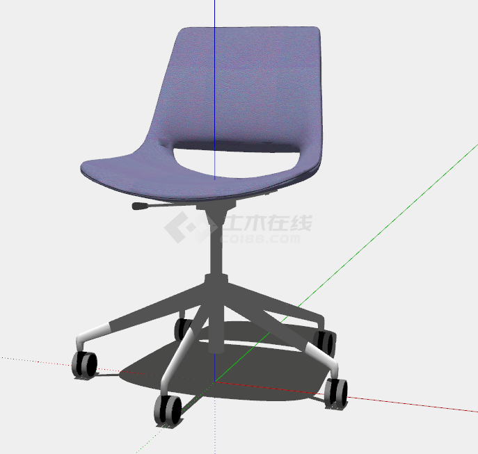 紫色带滑轮的贝壳办公椅子su模型-图一