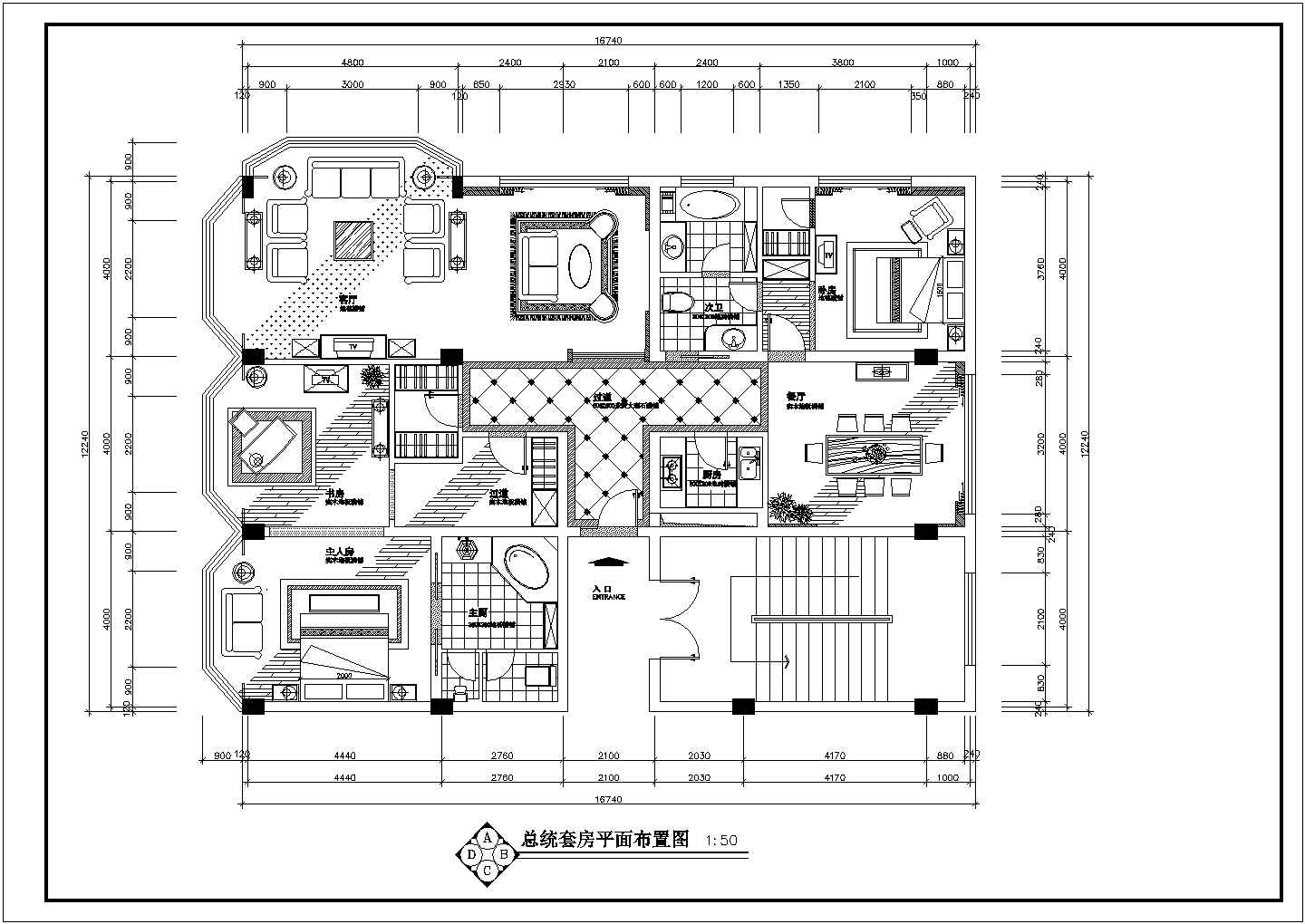 某酒店总统套房装修设计施工cad图