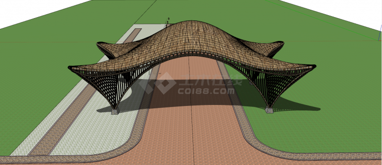 棕色塑料镂空膜结构公园入口大门su模型-图二