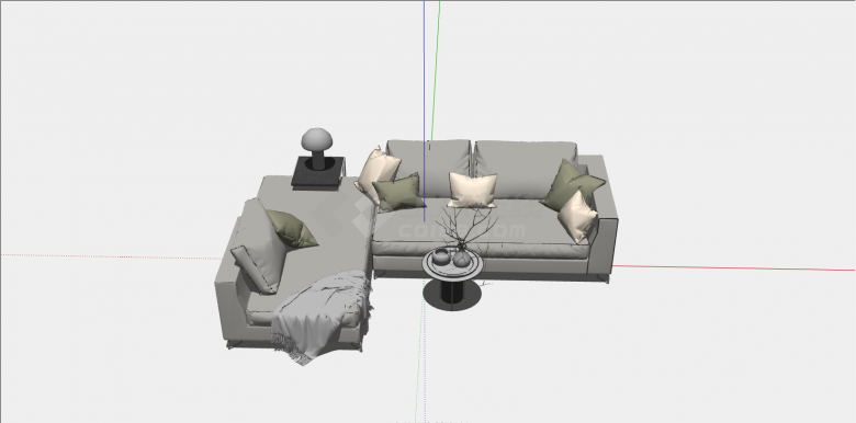 灰色古典简约组合沙发su模型-图一
