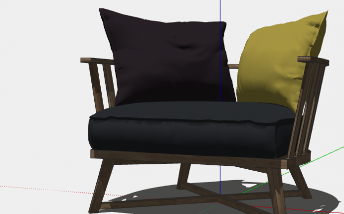 黄色黑色靠枕扶手椅子su模型_图1