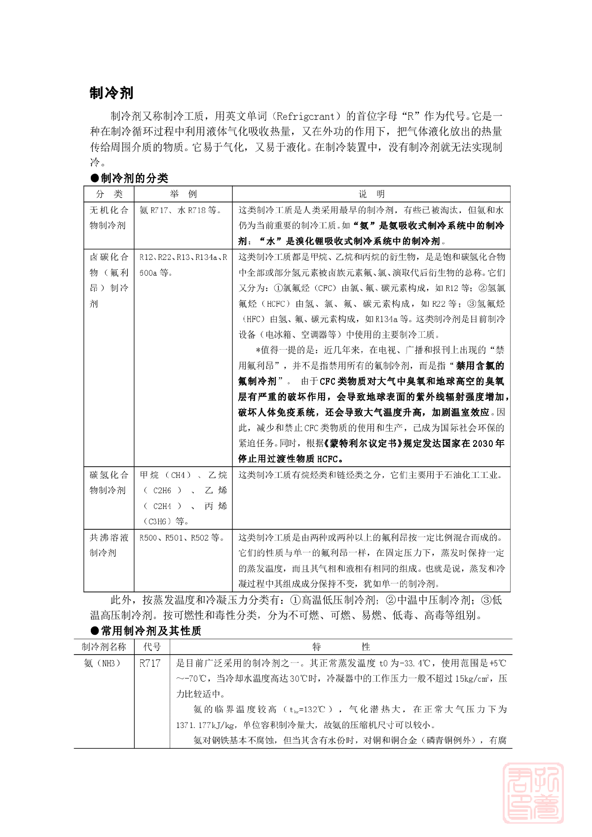 常用制冷剂介绍、制冷剂的分类