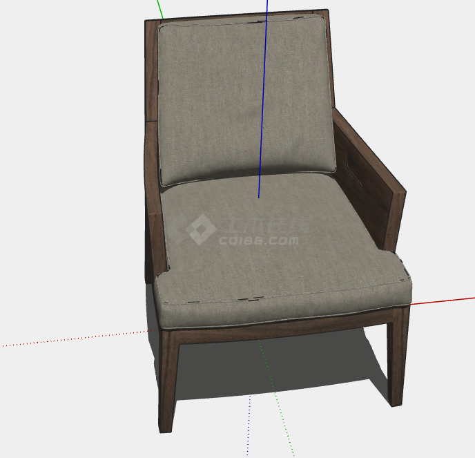 浅棕色可微躺扶手椅子的SU模型-图二