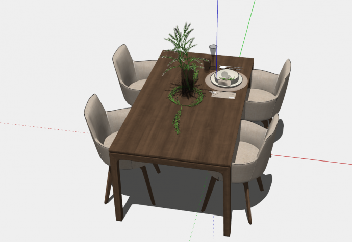 一张棕色的木制桌子带有四把椅子su模型_图1