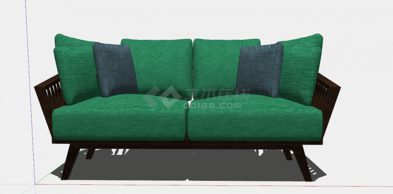 草绿色时尚多人沙发su模型-图二